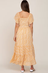 Mustard Floral Smocked Tiered Maternity Maxi Dress