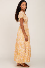 Mustard Floral Smocked Tiered Maxi Dress