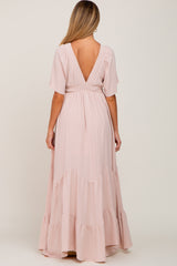 Light Pink Deep V-Neck Maternity Maxi Dress