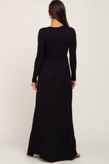 Black Front Twist Long Sleeve Maternity Maxi Dress