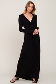 Black Front Twist Long Sleeve Maxi Dress