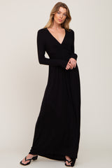 Black Front Twist Long Sleeve Maternity Maxi Dress