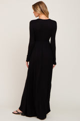 Black Front Twist Long Sleeve Maxi Dress