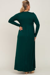 Forest Green Front Twist Long Sleeve Maternity Plus Maxi Dress