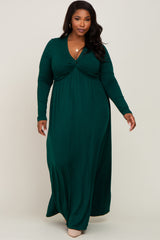 Forest Green Front Twist Long Sleeve Plus Maxi Dress