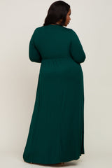 Forest Green Front Twist Long Sleeve Plus Maxi Dress