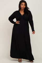 Black Front Twist Long Sleeve Maternity Plus Maxi Dress