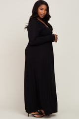 Black Front Twist Long Sleeve Plus Maxi Dress