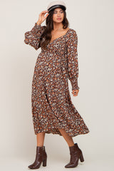 Brown Floral Maternity Midi Dress