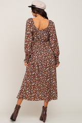 Brown Floral Maternity Midi Dress