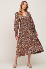 Brown Floral Midi Dress