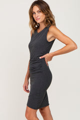 Charcoal Ribbed Crossover Hem Fitted Dress