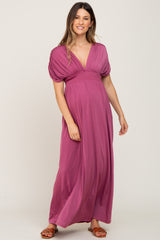 Plum Deep V-Neck Maternity Maxi Dress