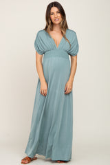 Olive Deep V-Neck Maternity Maxi Dress