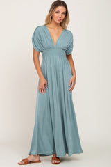 Olive Deep V-Neck Maternity Maxi Dress