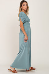 Olive Deep V-Neck Maxi Dress