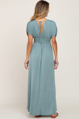 Olive Deep V-Neck Maxi Dress