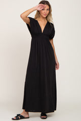 Black Deep V-Neck Maxi Dress