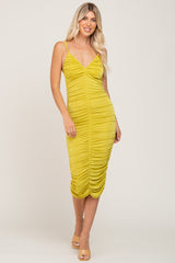 Lime Sleeveless Fitted Ruched Maternity Dress