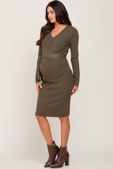 Olive Knit Button Accent Maternity Dress