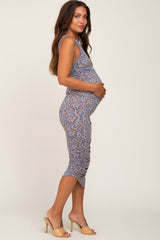 Violet Floral One Shoulder Fitted Ruched Maternity Dress