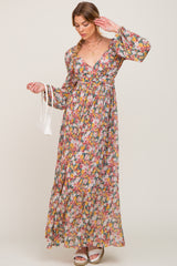 Multi-Color Floral Open Back Chiffon Maxi Dress