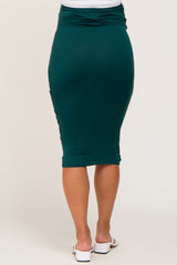 Forest Green Ruched Wrap Front Maternity Midi Skirt