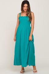 Teal Smocked Cutout Maternity Midi Dress