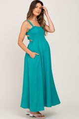 Teal Smocked Cutout Maternity Midi Dress