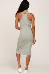 Sage Ribbed Fitted Sleeveless Dress