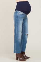 Blue Raw Hem Straight Leg Maternity Jeans