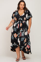 Black Floral Hi-Lo Plus Wrap Dress