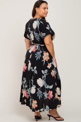 Black Floral Hi-Lo Plus Wrap Dress