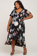 Black Floral Hi-Lo Maternity Plus Wrap Dress