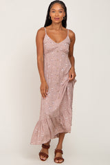 Mauve Floral Sleeveless Button Front Maternity Dress