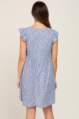 Blue Floral Eyelet Maternity Dress