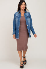 Blue Distressed Frayed Hem Maternity Denim Jacket