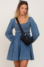 Blue Denim Smocked Mini Dress