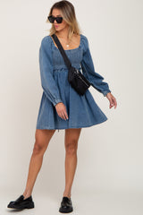 Blue Denim Smocked Mini Dress