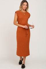 Rust Fitted Side Slit Midi Dress