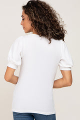 White Ribbed Puff Sleeve Top