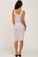 Beige Ribbed Scoop Neck Sleeveless Midi Dress