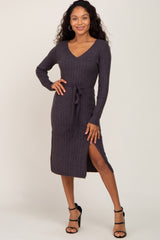 Charcoal Brushed Cable Knit Maternity Sweater Dress