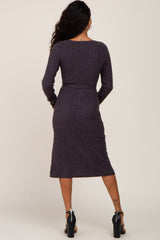 Charcoal Brushed Cable Knit Sweater Dress