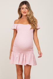 Light Pink Ditsy Floral Smocked Maternity Mini Dress