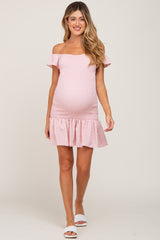 Light Pink Ditsy Floral Smocked Maternity Mini Dress