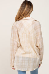 Taupe Plaid Front Pocket Maternity Button Up Top