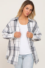 White Plaid Front Pocket Button Up Top