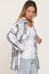 White Plaid Front Pocket Button Up Top