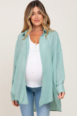 Mint Lightweight Sheer Button Down Maternity Blouse